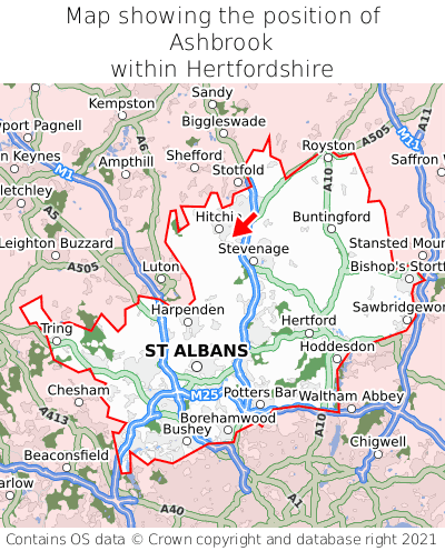 Map showing location of Ashbrook within Hertfordshire