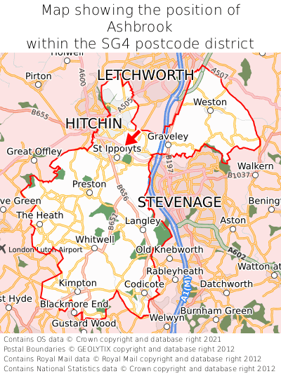 Map showing location of Ashbrook within SG4