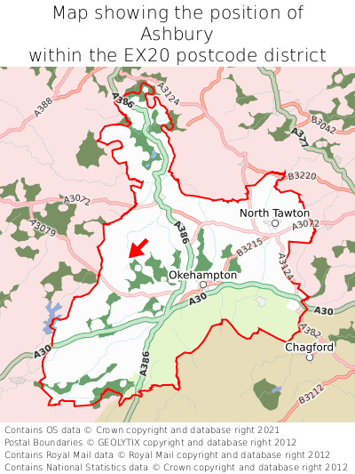 Map showing location of Ashbury within EX20