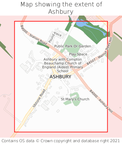 Map showing extent of Ashbury as bounding box