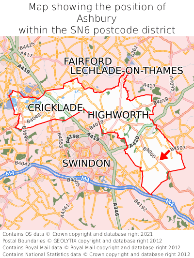 Map showing location of Ashbury within SN6