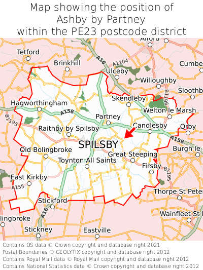 Map showing location of Ashby by Partney within PE23