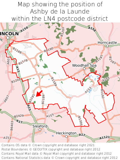 Map showing location of Ashby de la Launde within LN4