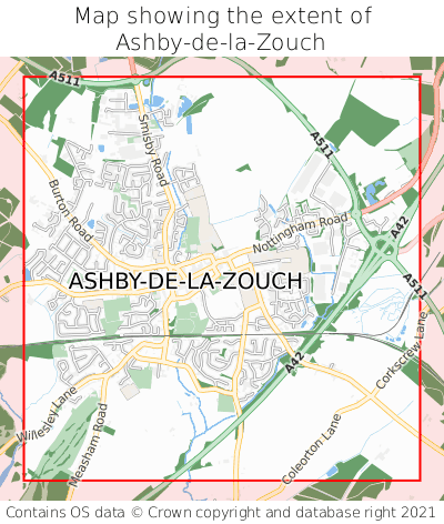 Map showing extent of Ashby-de-la-Zouch as bounding box