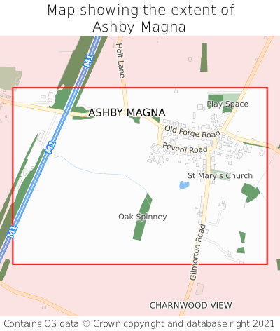 Map showing extent of Ashby Magna as bounding box