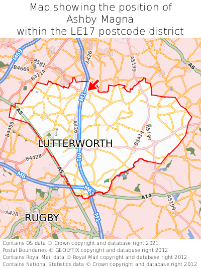 Map showing location of Ashby Magna within LE17