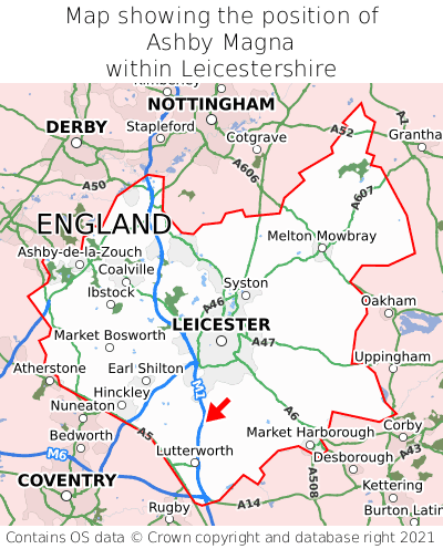 Map showing location of Ashby Magna within Leicestershire