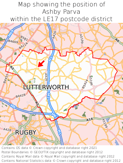 Map showing location of Ashby Parva within LE17