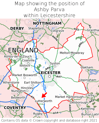 Map showing location of Ashby Parva within Leicestershire