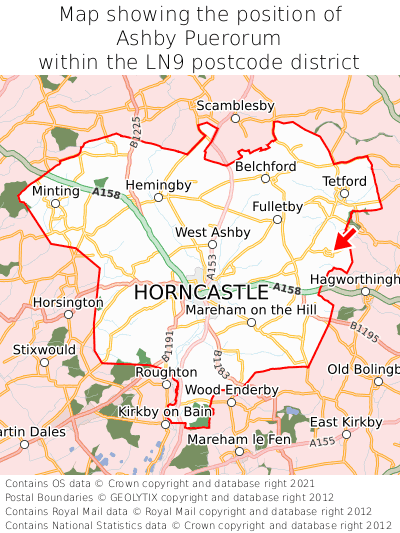 Map showing location of Ashby Puerorum within LN9