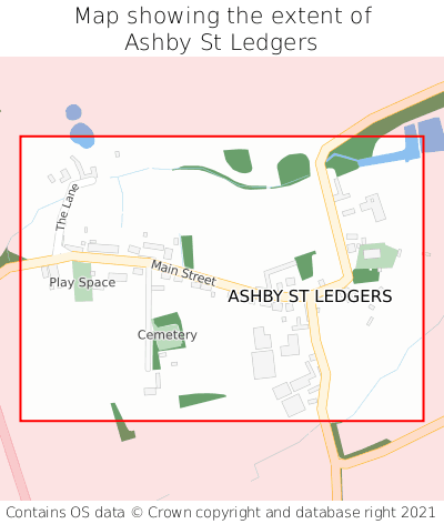 Map showing extent of Ashby St Ledgers as bounding box
