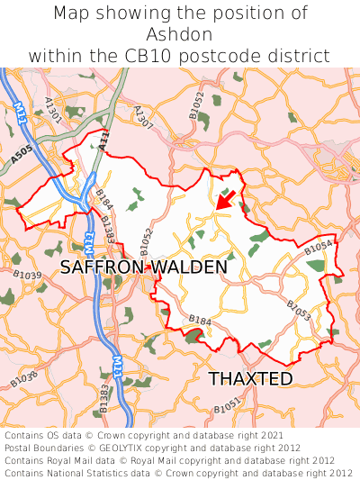 Map showing location of Ashdon within CB10