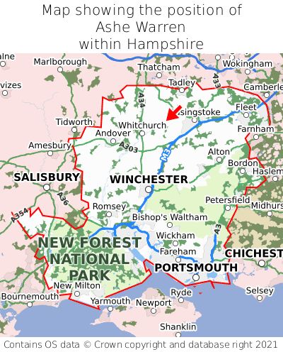 Map showing location of Ashe Warren within Hampshire