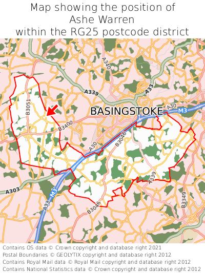 Map showing location of Ashe Warren within RG25