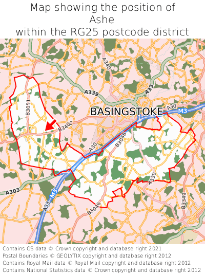 Map showing location of Ashe within RG25