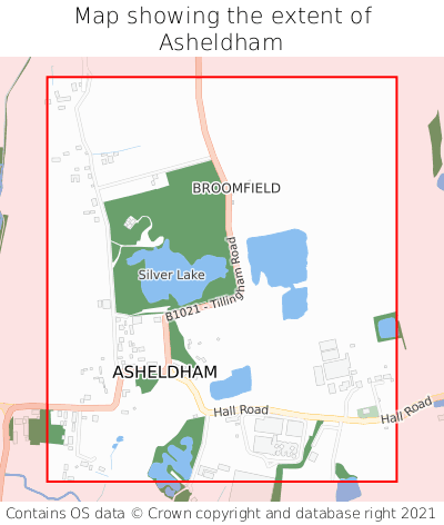 Map showing extent of Asheldham as bounding box