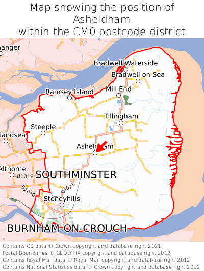 Map showing location of Asheldham within CM0