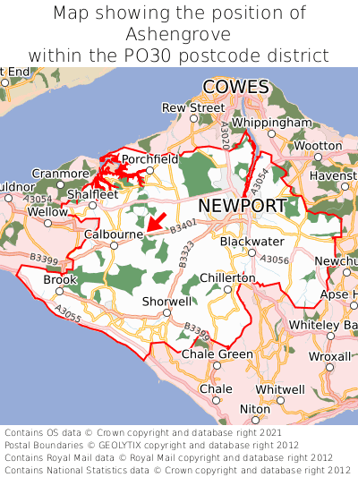 Map showing location of Ashengrove within PO30