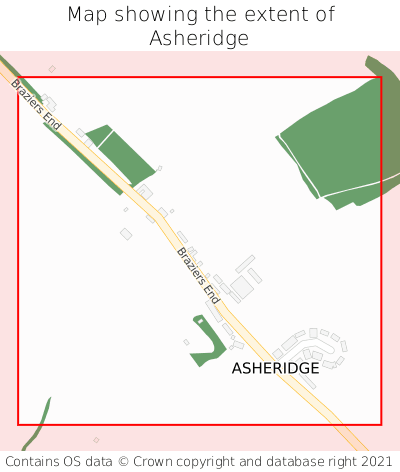 Map showing extent of Asheridge as bounding box