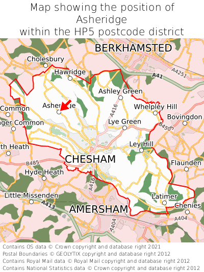 Map showing location of Asheridge within HP5