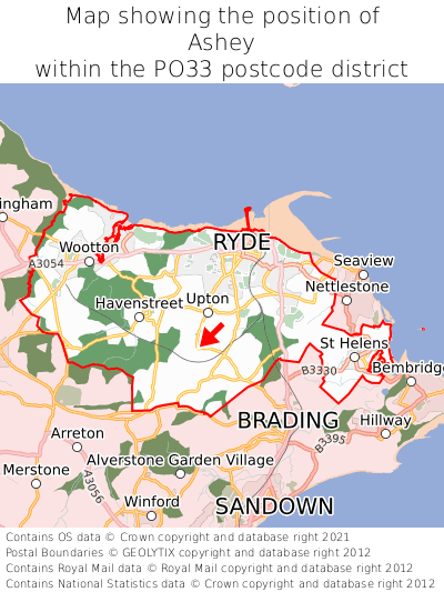 Map showing location of Ashey within PO33