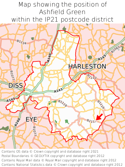 Map showing location of Ashfield Green within IP21