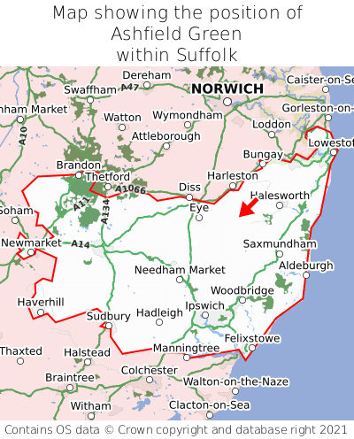 Map showing location of Ashfield Green within Suffolk