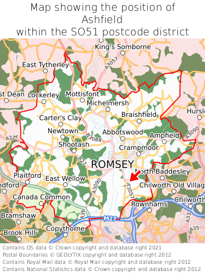 Map showing location of Ashfield within SO51