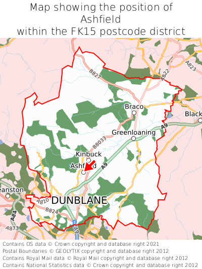 Map showing location of Ashfield within FK15