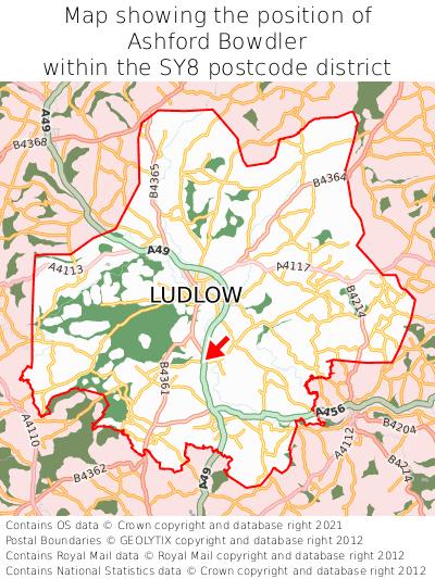 Map showing location of Ashford Bowdler within SY8