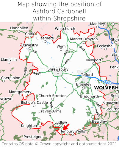 Map showing location of Ashford Carbonell within Shropshire