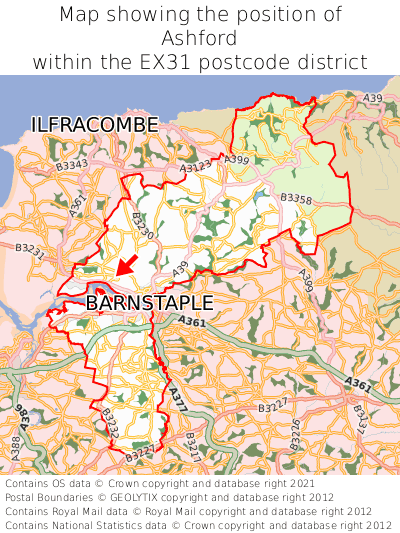 Map showing location of Ashford within EX31