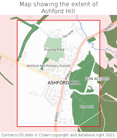 Map showing extent of Ashford Hill as bounding box
