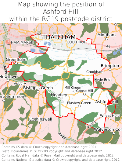 Map showing location of Ashford Hill within RG19