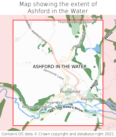 Map showing extent of Ashford in the Water as bounding box