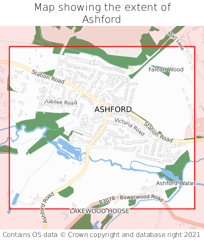 Map showing extent of Ashford as bounding box