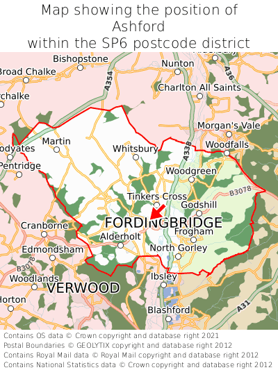 Map showing location of Ashford within SP6