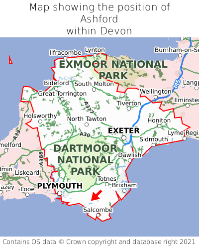 Map showing location of Ashford within Devon