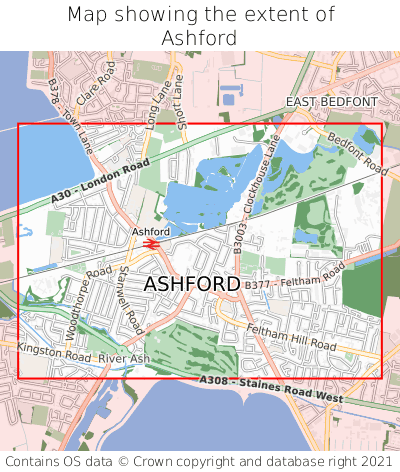 Map showing extent of Ashford as bounding box