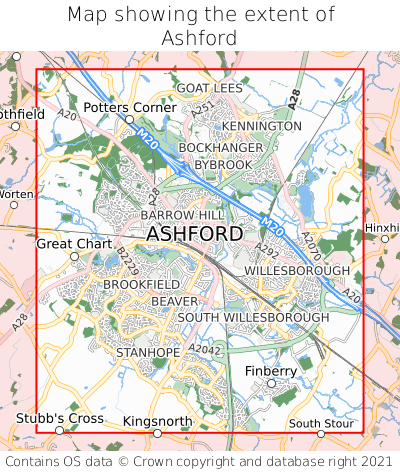 Map showing extent of Ashford as bounding box