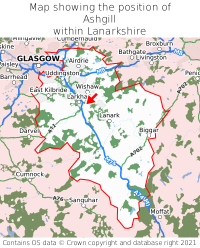 Map showing location of Ashgill within Lanarkshire