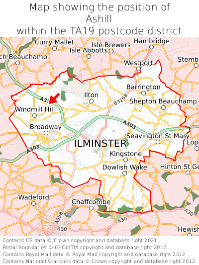 Map showing location of Ashill within TA19