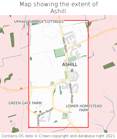 Map showing extent of Ashill as bounding box
