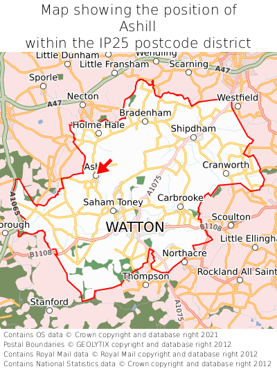 Map showing location of Ashill within IP25