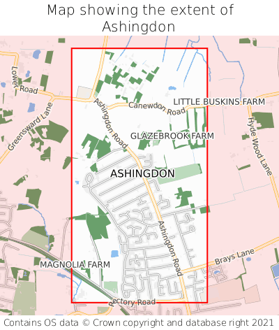 Map showing extent of Ashingdon as bounding box
