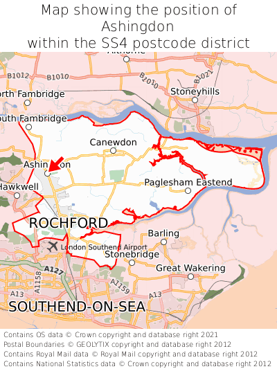 Map showing location of Ashingdon within SS4