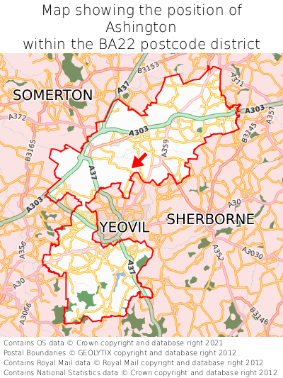 Map showing location of Ashington within BA22