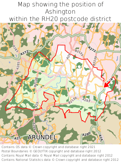 Map showing location of Ashington within RH20