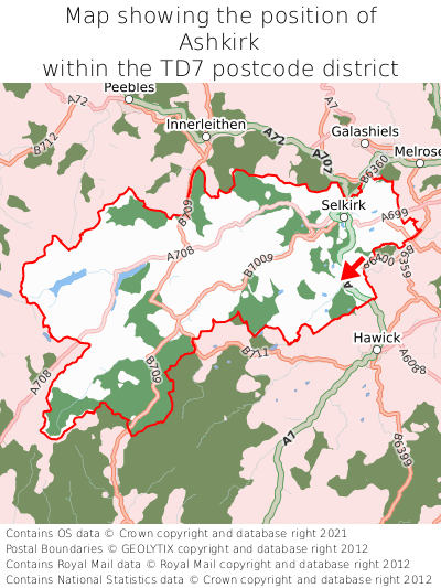 Map showing location of Ashkirk within TD7