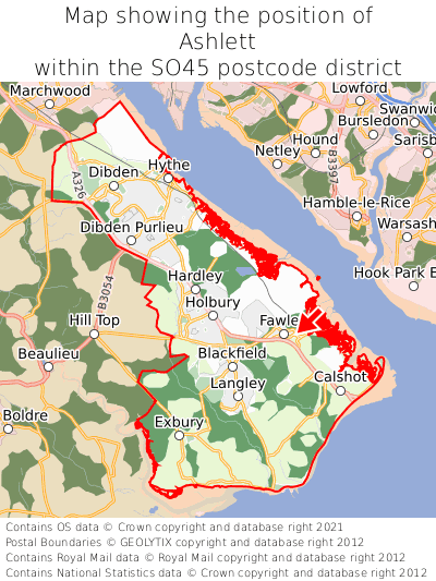 Map showing location of Ashlett within SO45